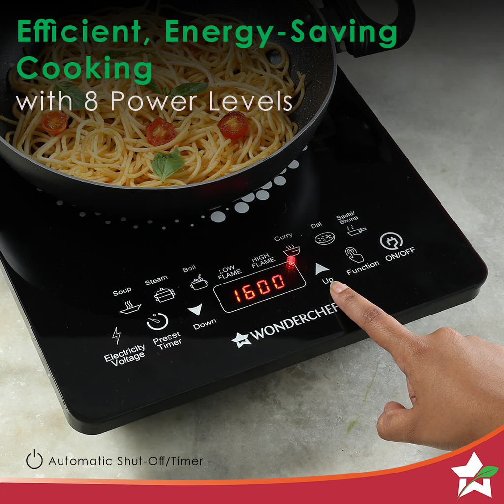 Swift Induction Cooktop with 8 Power Settings|2200 Watt Induction Cooktop| Pre-set Menus for Soups, Curries, Dals, Saute Masala|Crystal Glass Top Surface| LCD Digital Panel | Smart Touch Buttons|Compact & Portable Induction Cooktop| 1 Year Warranty