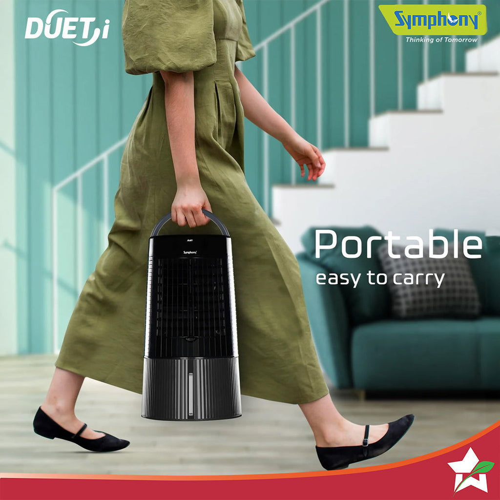 Symphony Duet-i | Kitchen Cooling Fan | Touchscreen Control | Honeycomb Cooling Pad | Low Noise Fan | Water level Indicator | Moodlight and Ice-water Chamber | Black