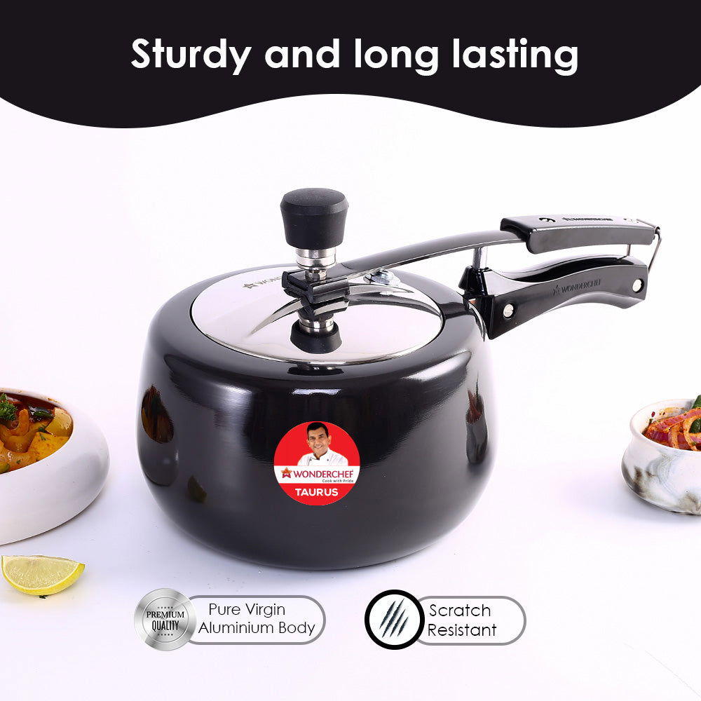 Wonderchef Renewed Taurus Hard Anodized 3L Inner Lid Pressure Cooker | SS Lid | Soft Touch Handles | Induction Friendly | ISI Certified | 1 Year Warranty