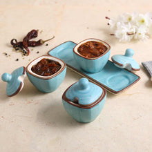 Load image into Gallery viewer, Teramo Stoneware 3pcs Pickle Set with Lid &amp; Tray - Blue