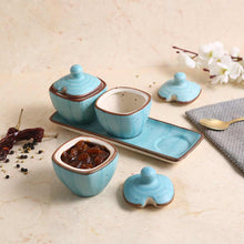 Load image into Gallery viewer, Teramo Stoneware 3pcs Pickle Set with Lid &amp; Tray - Blue