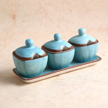 Load image into Gallery viewer, Teramo Stoneware 3pcs Pickle Set with Lid &amp; Tray - Blue