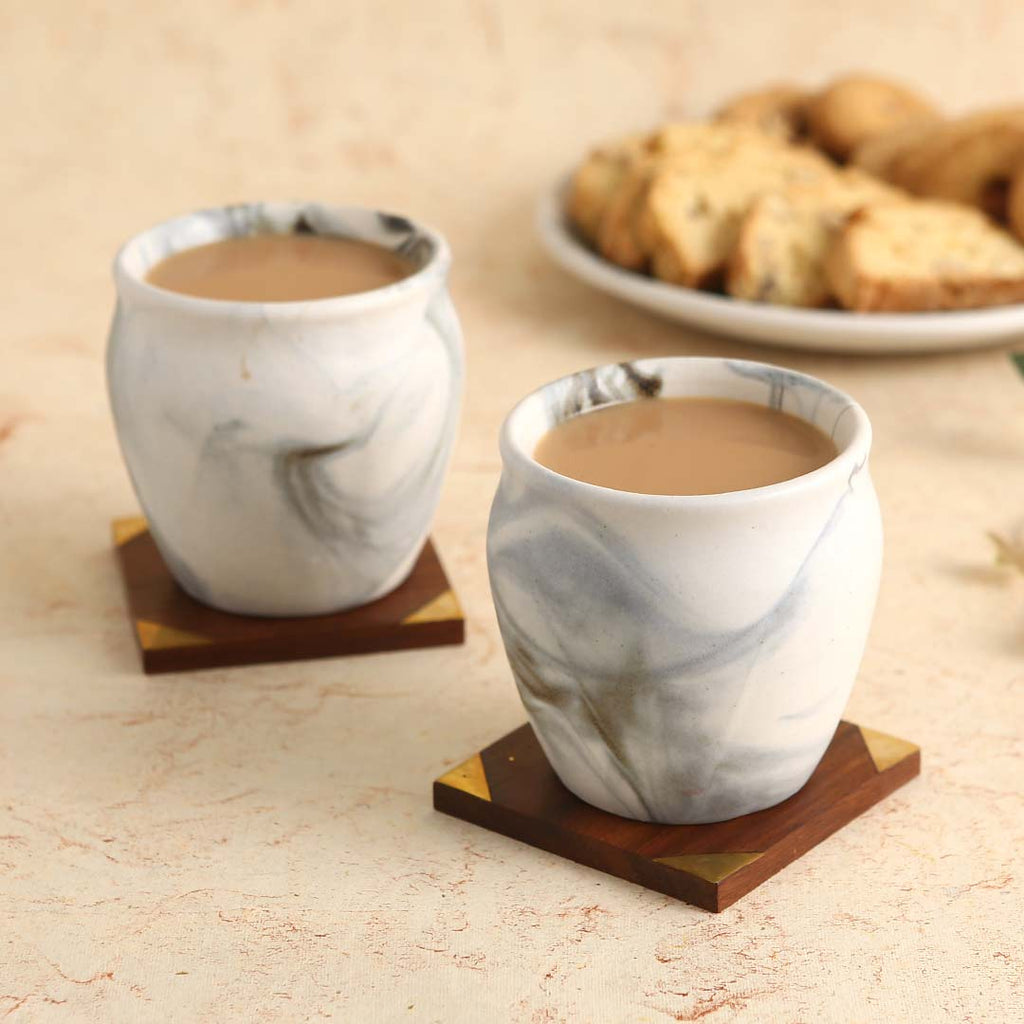 Teramo Stoneware Kullad - Marble White (Set of 2)