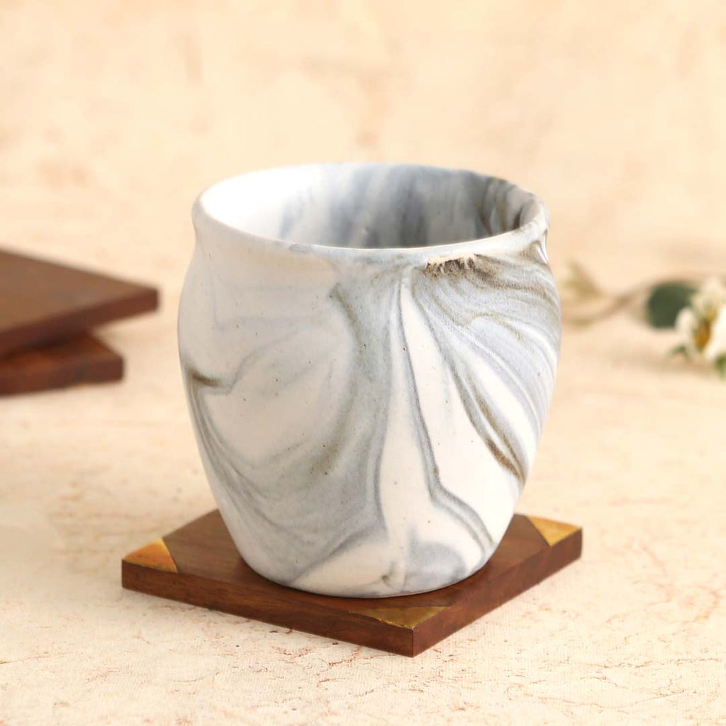 Teramo Stoneware Kullad - Marble White (Set of 2)