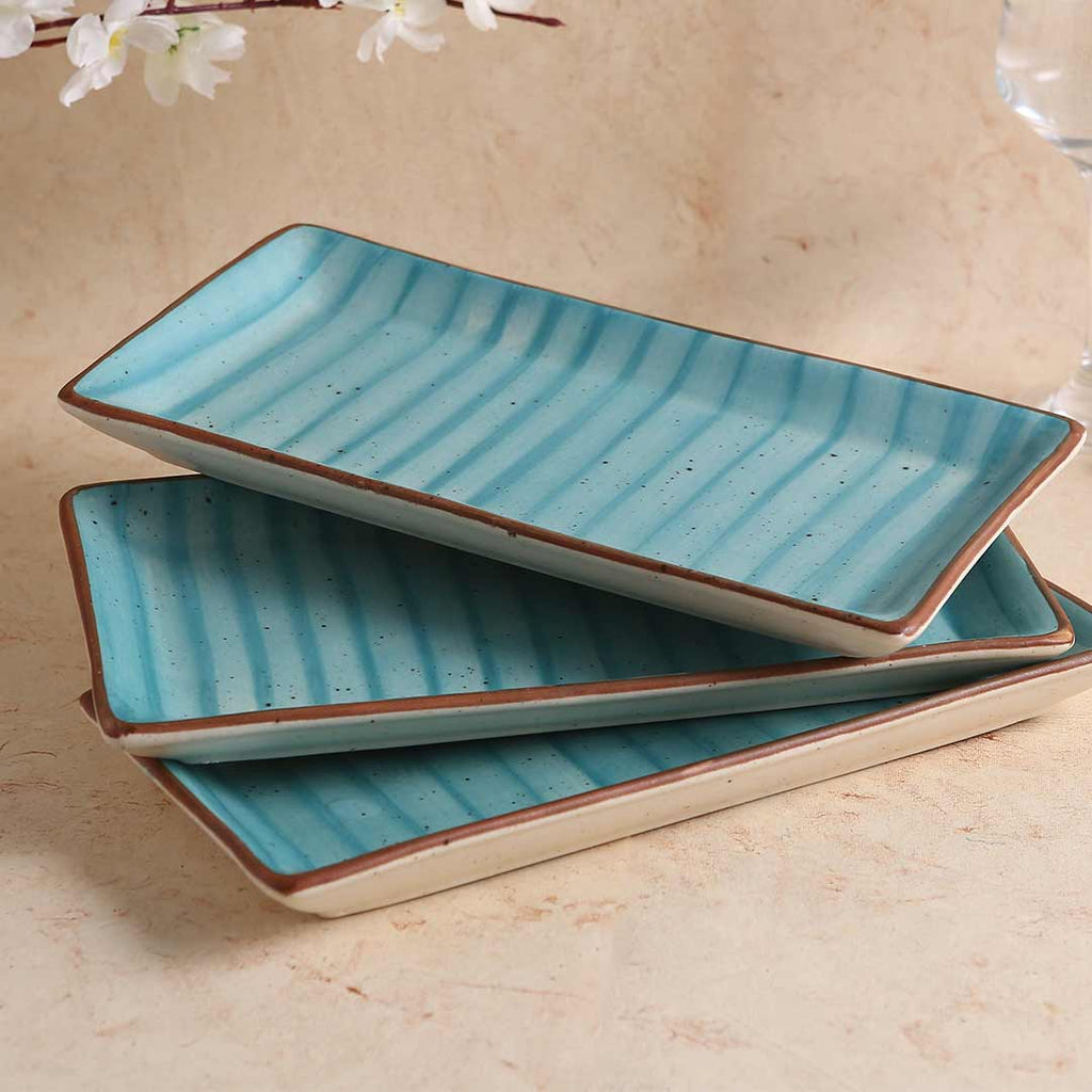 Teramo Stoneware Rectangular Platter 12" x 6" - Blue