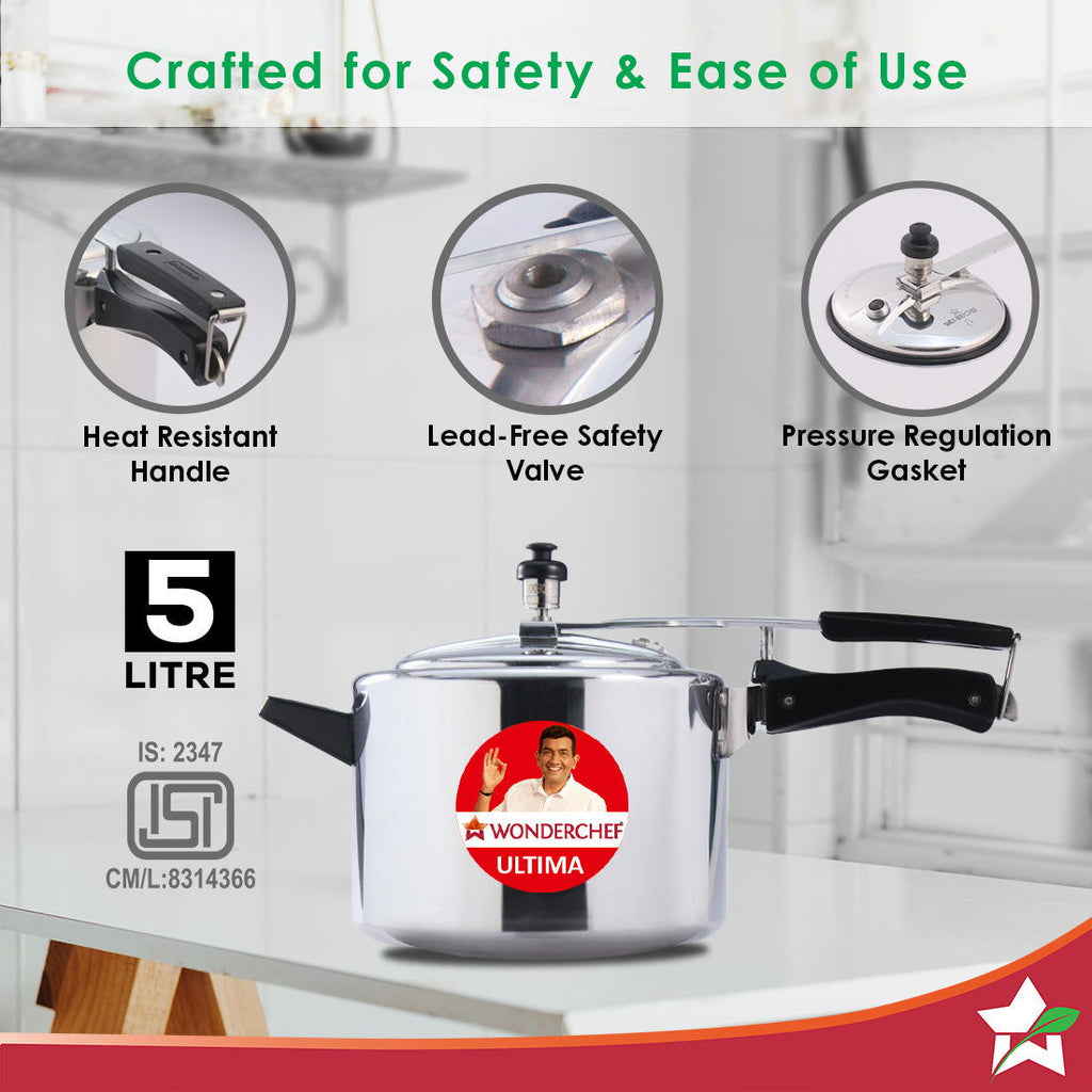 Ultima Induction Base 5L Aluminium Pressure Cooker With inner Lid