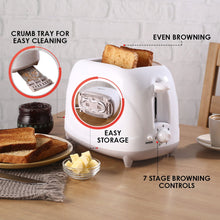 Load image into Gallery viewer, Ultima Pop-up Toaster with Lid Cover|700 Watt| 2 Bread Slice Automatic Pop-up Electric Toaster for Kitchen| 7- Level Browning Controls|Wide Bread Slots| Auto Shut Off|Mid Cycle Cancel Feature| Removable Crumb Tray| Easy to Clean| White| 2 Year Warranty