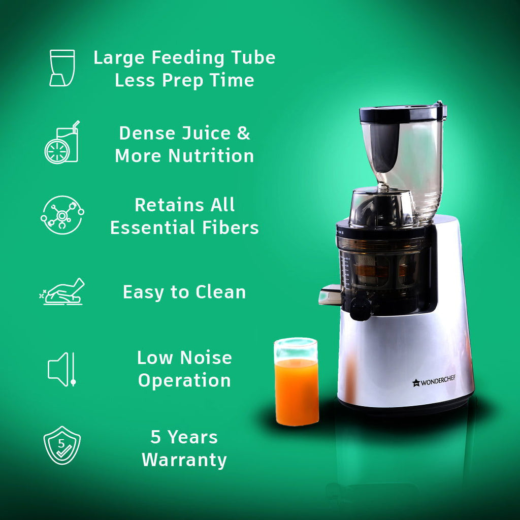 V6 Cold Press Slow Juicer,  Full Fruit, High Juice Yield, Powerful AC motor, Slow Squeezing Technology, 200W