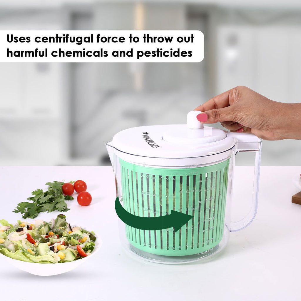 Vegetable Cleaner and Salad Spinner, Removes Excess Water and Pesticides, Cleans Vegetables Thoroughly, Use for Mixing Salad with Dressing, Food-grade Plastic, Transparent Body