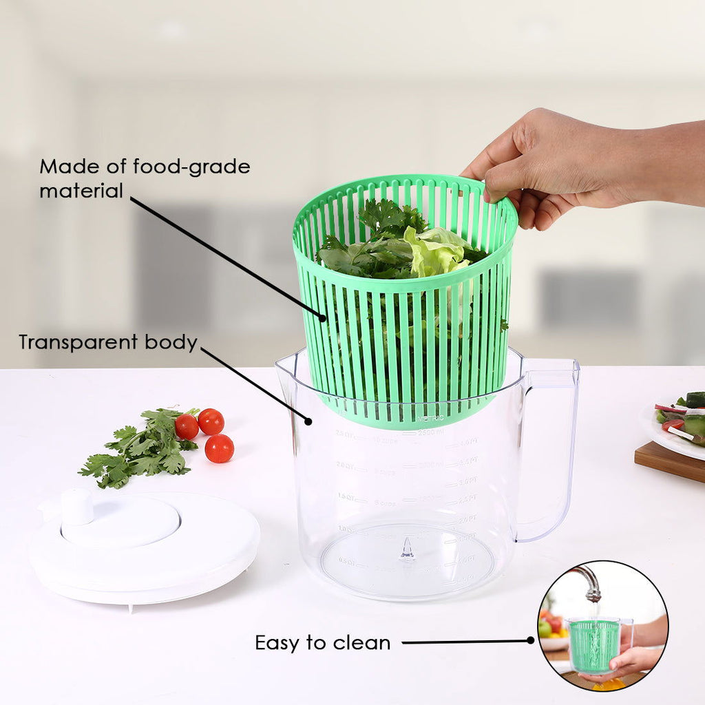 Vegetable Cleaner and Salad Spinner, Removes Excess Water and Pesticides, Cleans Vegetables Thoroughly, Use for Mixing Salad with Dressing, Food-grade Plastic, Transparent Body