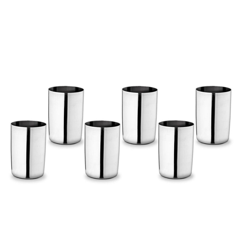 Venice Stainless Steel Glass Set of 6 | Classic Design and Gloss Finish | 100% Food-grade Stainless Steel | Non-corrosive, Sturdy and Unbreakable | Wide Neck and Rim | Easy to Clean