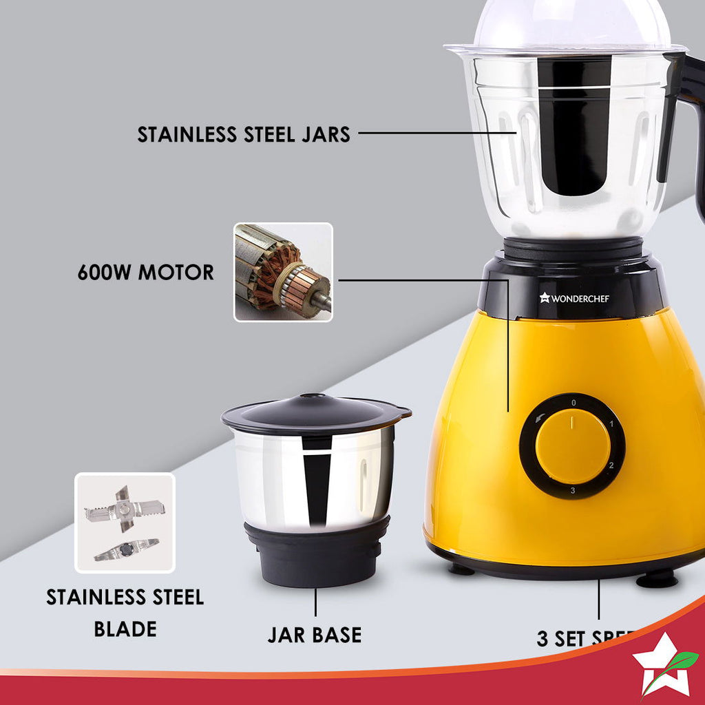 Vesper Mixer Grinder 600W - Yellow