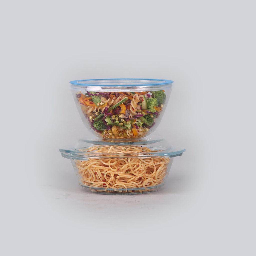 Victoria Borosilicate Glass 1 Casserole 1050ml + 1 Mixing Bowl 1000ml With Lids -  Set Of 2 Pcs