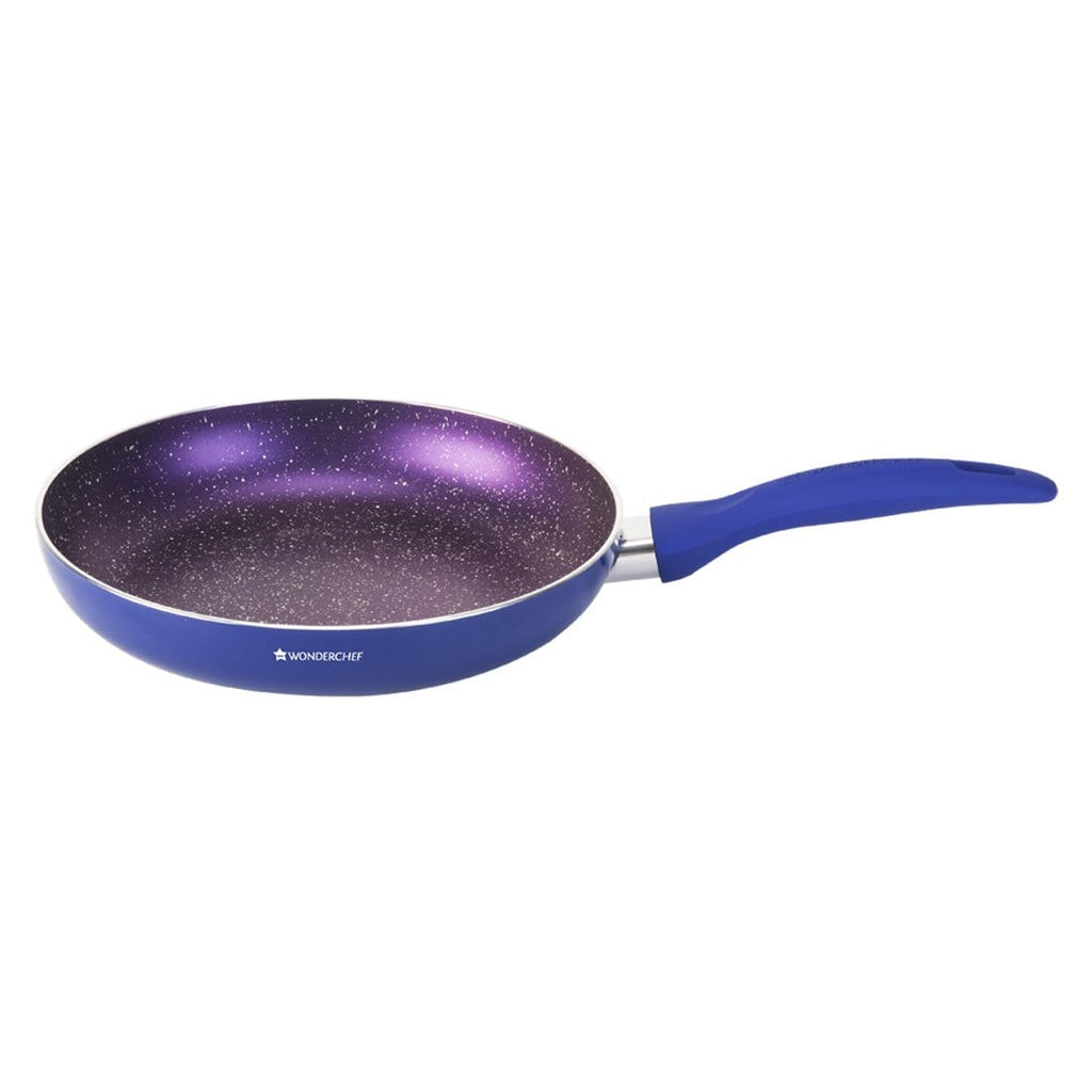 Wonderchef Renewed Blueberry Aluminium 24cm Fry Pan | Non-Stick | Induction Friendly Cookware | Soft Touch Handle | Pure Grade Aluminium | PFOA Free