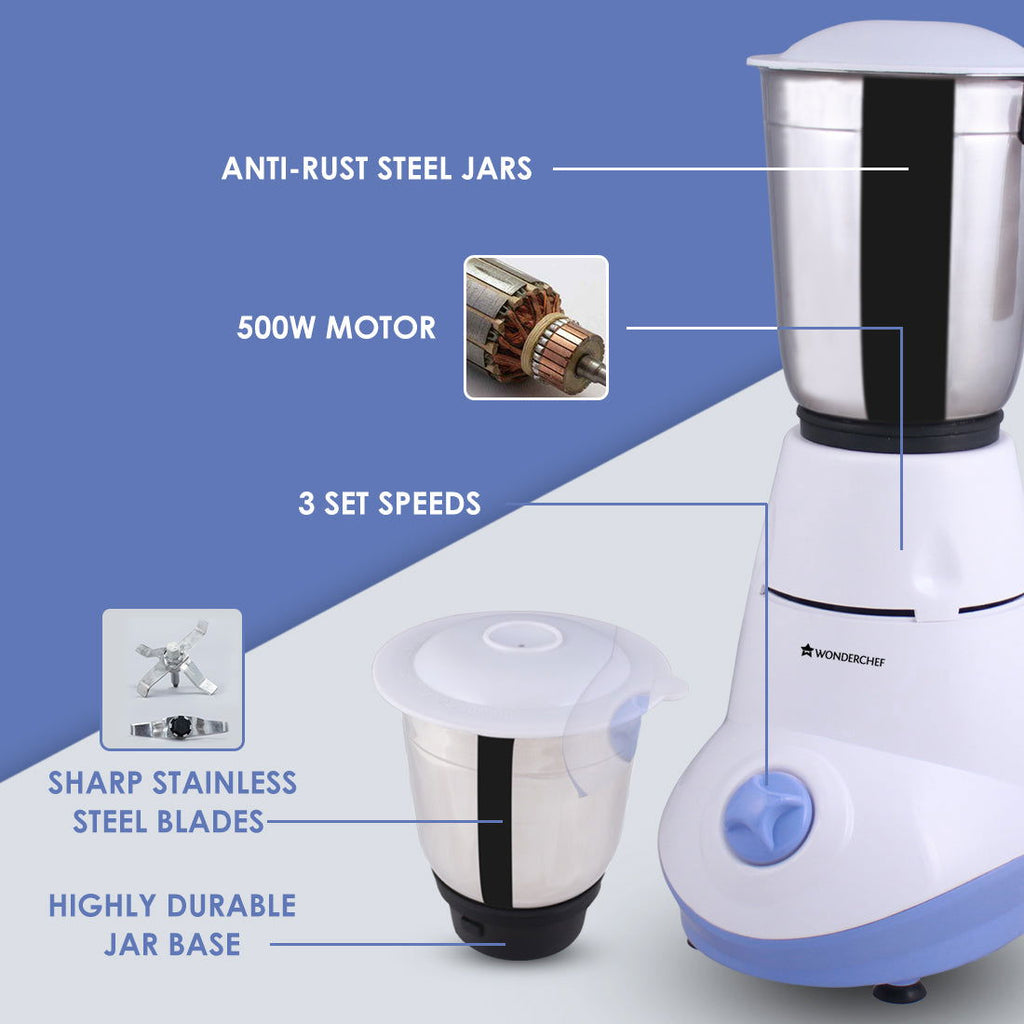 Wonderchef Renewed Capri Mixer Grinder 550W | 3 Stainless Steel Jars