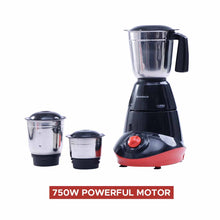 Load image into Gallery viewer, Wonderchef Renewed Capri Mixer Grinder 750W, 3 Stainless Steel Jars, Black &amp; Red, 1 Year Warranty