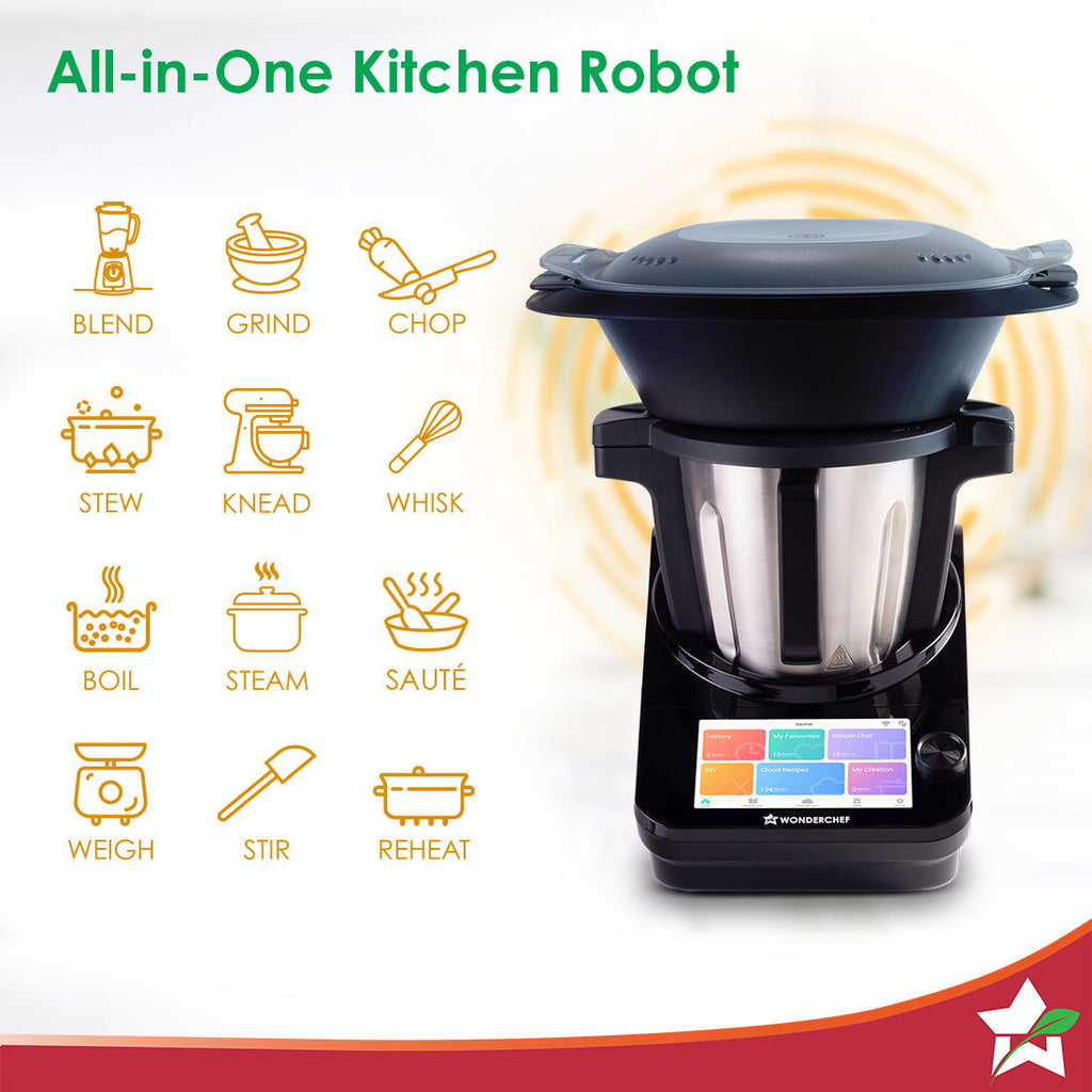 Wonderchef Renewed Chef Magic | All-in-One Kitchen Robot | Automatic Chopping, Sautéing, Stirring, Kneading, Steaming & more | Wi-fi & Mobile App | Pre-Loaded Recipes by Chef Sanjeev Kapoor