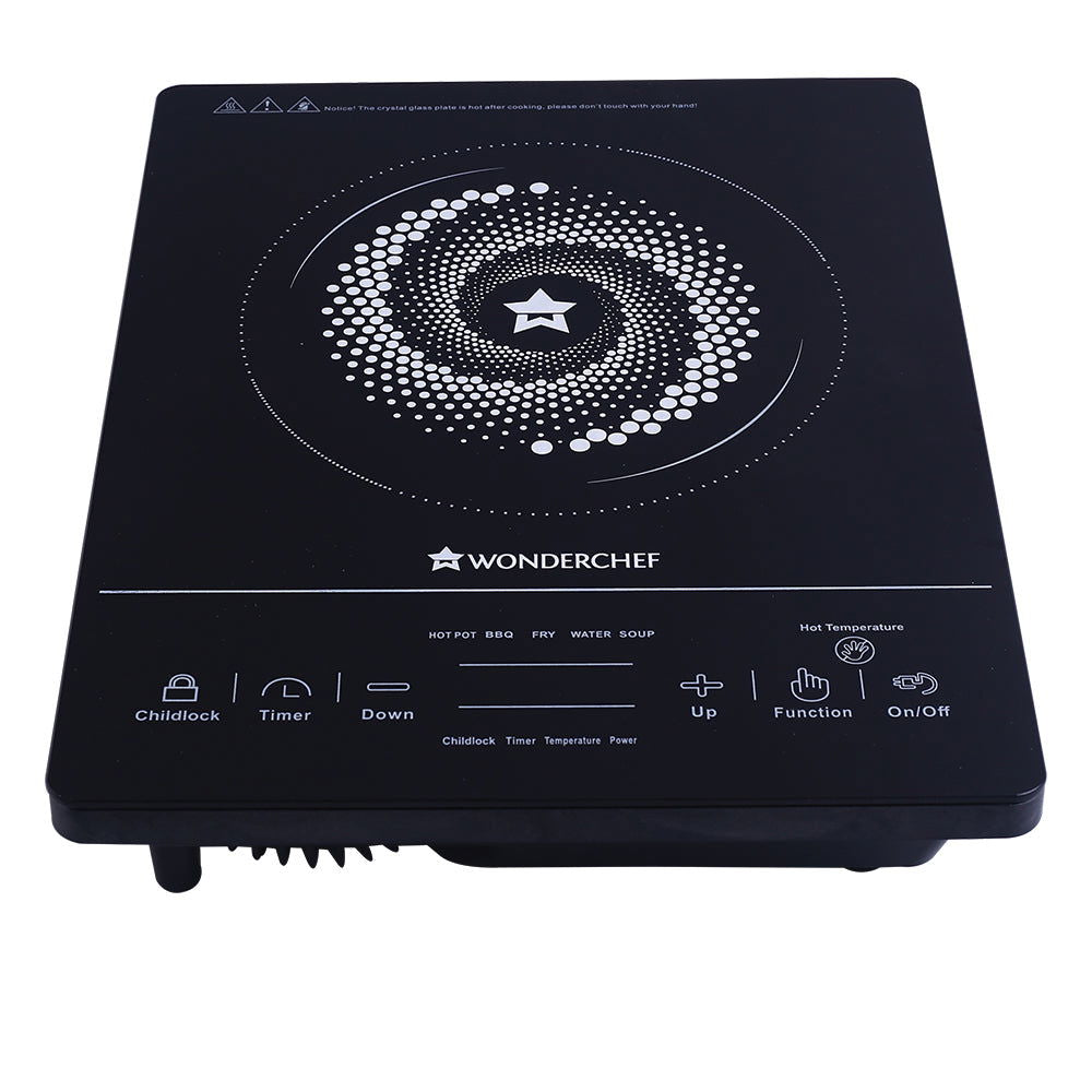 Wonderchef Renewed Easy Cook Hot Plate Infrared Cooktop with Feather Touch Control & Child Lock Feature | 2000 Watt Induction Cooktop | Crystal Glass Top Surface | LED Digital Panel | Smart Touch Buttons