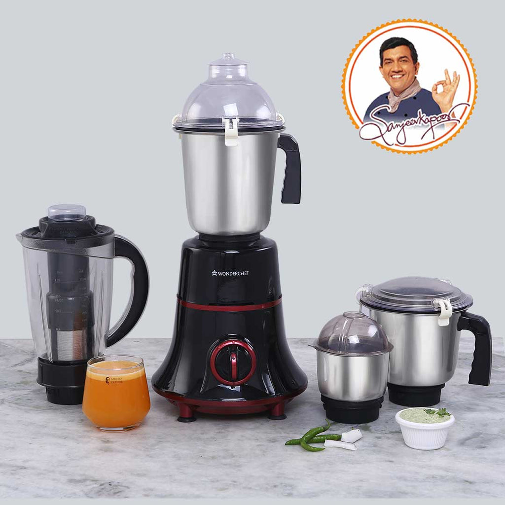 Wonderchef Renewed Glory Mixer Grinder | 750W | 4 Stainless Steel Jars and Anti-rust Stainless Steel Blades | Ergonomic Handles