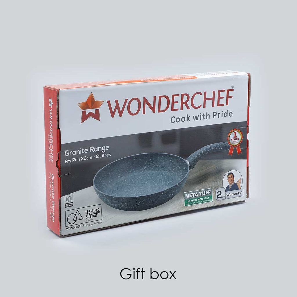 Wonderchef Renewed Granite 26cm Non-Stick Fry Pan | 2L | 5 Layer PFOA Free Non-Stick Coating | Compatible with Hot Plate, Hobs, Gas Stove, Ceramic Plate and Induction Cooktop