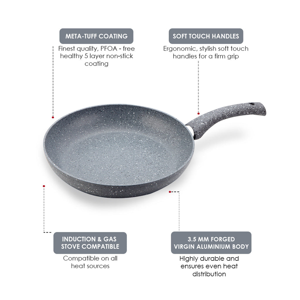 Wonderchef Renewed Granite 26cm Non-Stick Fry Pan | 2L | 5 Layer PFOA Free Non-Stick Coating | Compatible with Hot Plate, Hobs, Gas Stove, Ceramic Plate and Induction Cooktop