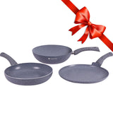 Wonderchef Renewed Granite 3-Piece Set | Wok (without Lid), Fry Pan & Dosa Tawa