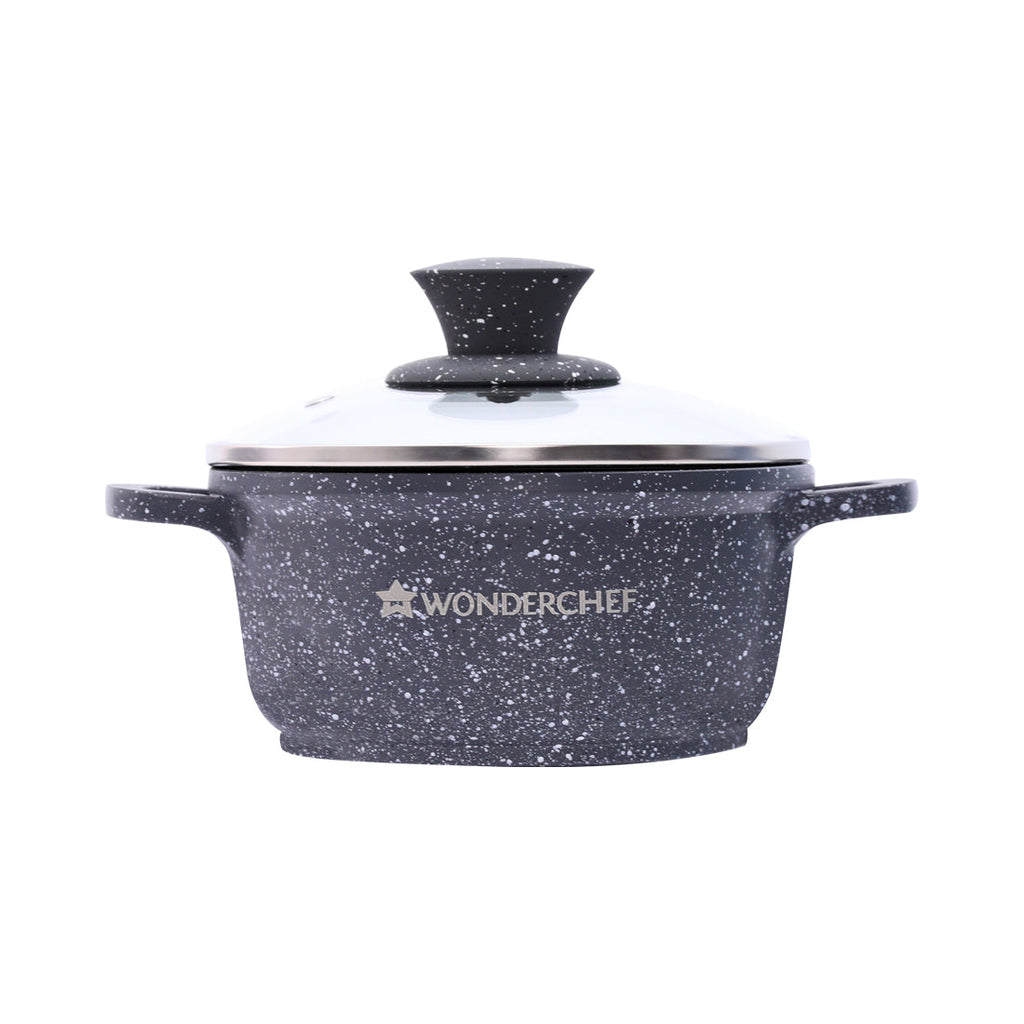 Wonderchef Renewed Granite Die-Cast Non-stick Casserole 20cm (without Lid) | Induction Bottom | Soft-touch Handles | Virgin Grade Aluminium | 3.5mm Thick | PFOA/Heavy Metals Free