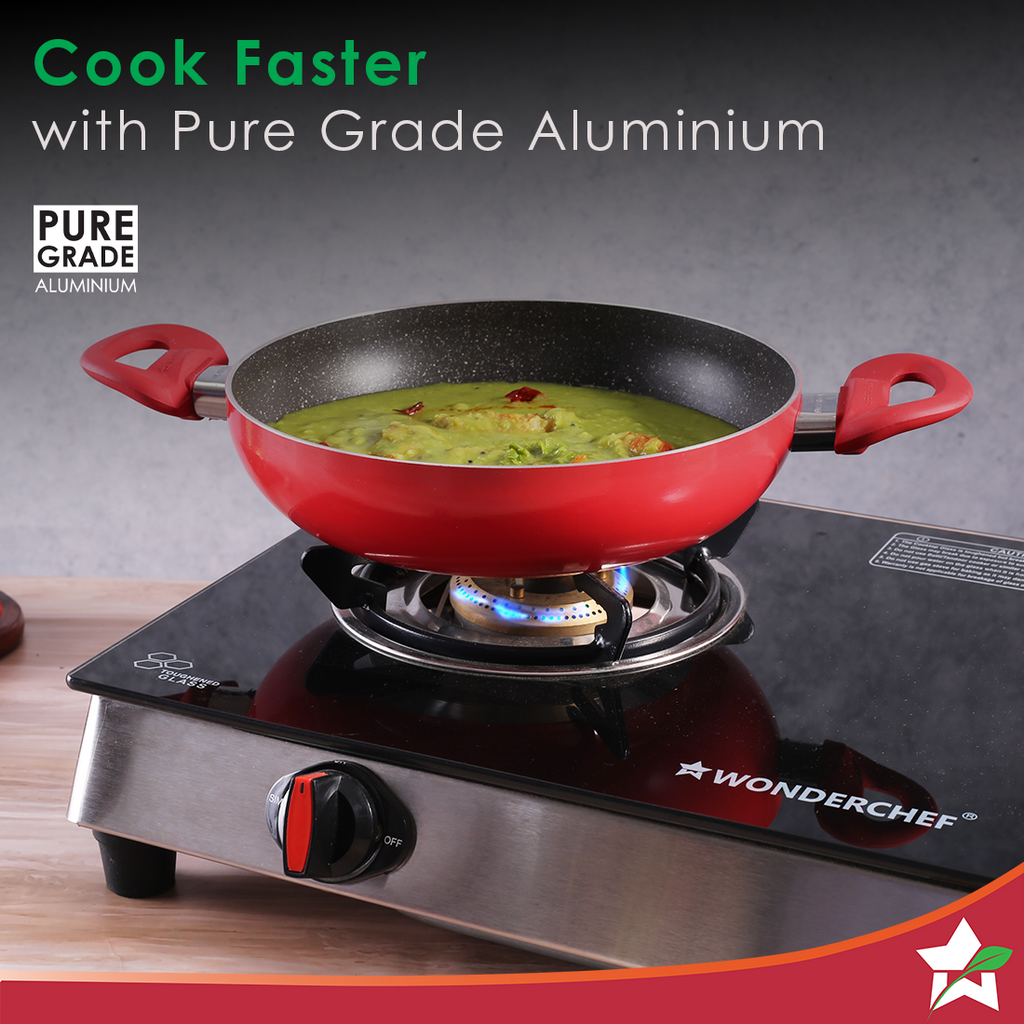 Wonderchef Renewed Milano 24cm Kadhai (without Lid) | Meta Tuff Non-Stick Coating | Pure Grade Aluminum