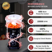 Load image into Gallery viewer, Wonderchef Renewed Nutri-blend BOLT | 600W | CKM Mixer with Chopper | 4 Unbreakable Jars | Includes Sipper Lid | 22000 RPM | 100% Full Copper Motor