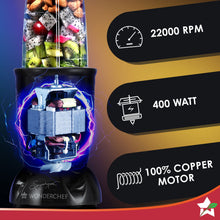 Load image into Gallery viewer, Wonderchef Renewed Nutri-blend Juicer, Mixer, Grinder, Smoothie Maker &amp; Chopper CKM | 22000 RPM Blender, Chopper, Juicer | 400W | 100% Full Copper Motor | SS Blades | 4 Unbreakable Jars