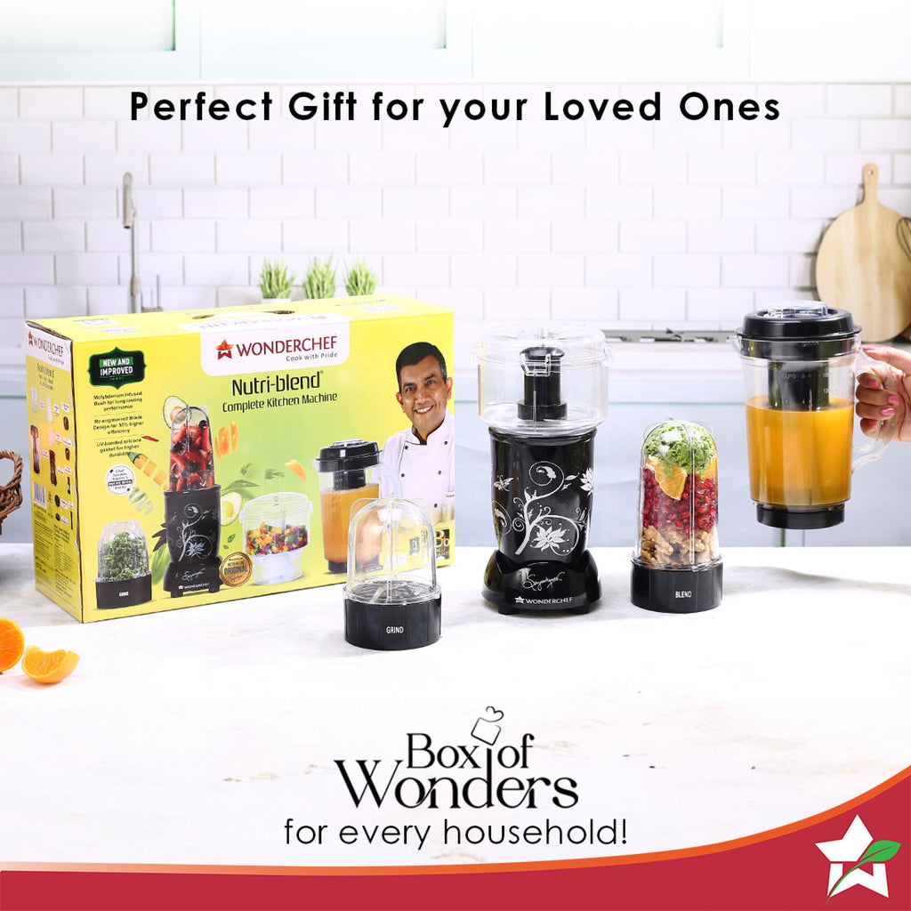 Wonderchef Renewed Nutri-blend Juicer, Mixer, Grinder, Smoothie Maker & Chopper CKM | 22000 RPM Blender, Chopper, Juicer | 400W | 100% Full Copper Motor | SS Blades | 4 Unbreakable Jars