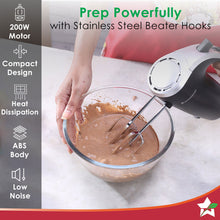 Load image into Gallery viewer, Wonderchef Renewed Onyx 5 Speed Electric Hand Mixer | 300W Powerful &amp; Silent Copper Motor I Adjustable Slow Speed Start I Hand Blender | Stainless Steel Whisk Beaters and Dough Hooks | 1 Year Warranty