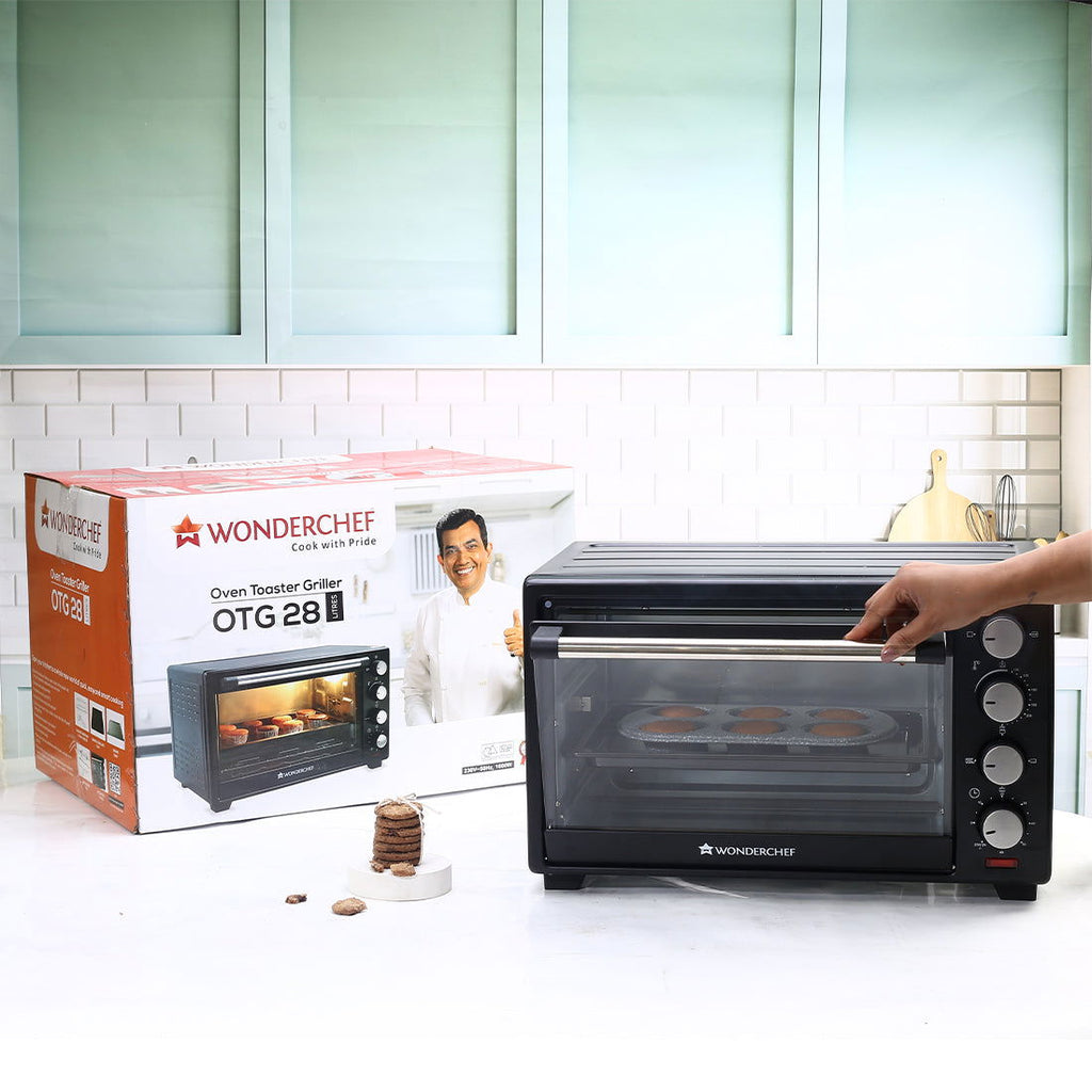 Wonderchef Renewed Oven Toaster Griller (OTG) - 28L | Black with Rotisserie | Auto-shut off | Heat-resistant Tempered Glass | Multi-stage Heat Selection