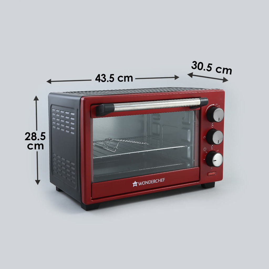 Wonderchef Renewed Oven Toaster Griller (OTG) Crimson Edge - 19 Litres | Auto-shut Off | Heat-resistant Tempered Glass | Multi-stage Heat Selection | 1280W | Red