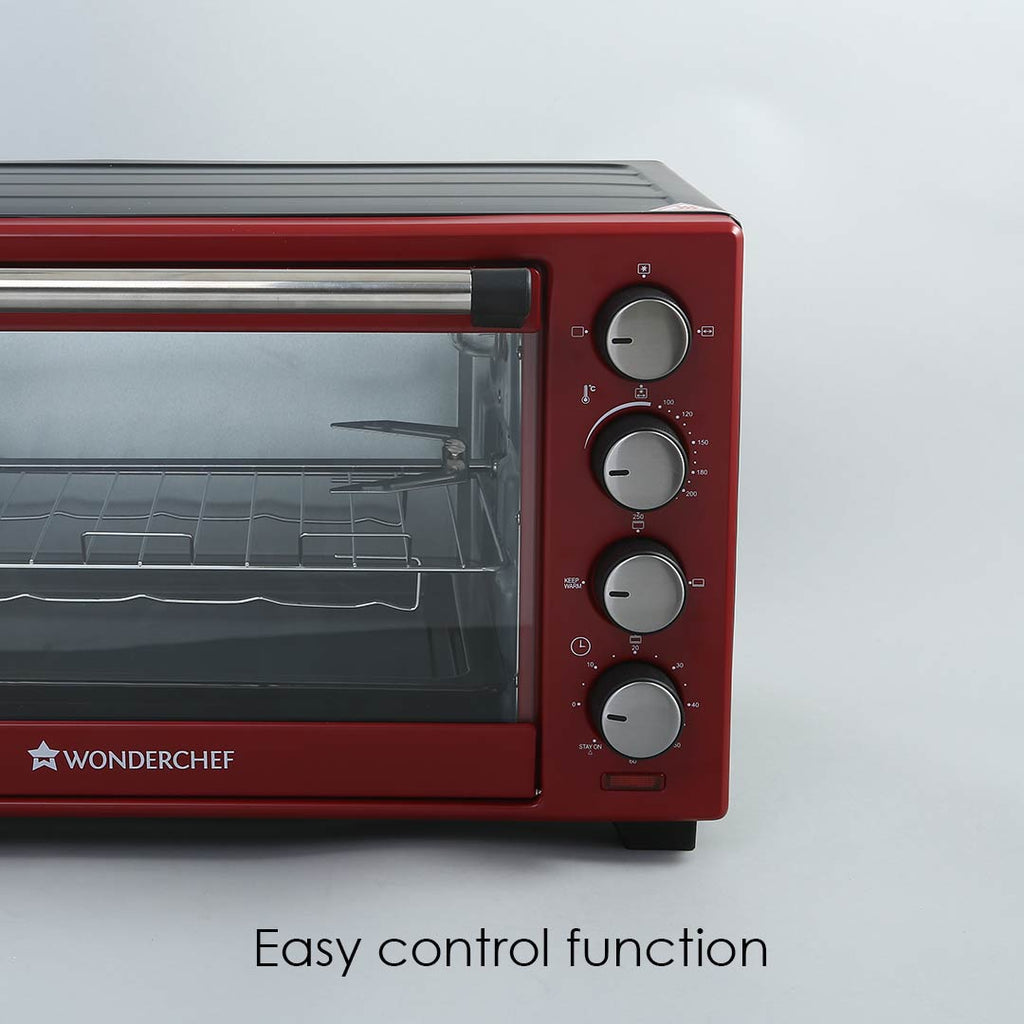 Wonderchef Renewed Oven Toaster Griller (OTG) Crimson Edge - 28L | Auto-shut Off | Heat-resistant Tempered Glass | Multi-stage Heat Selection | 1600W | Red