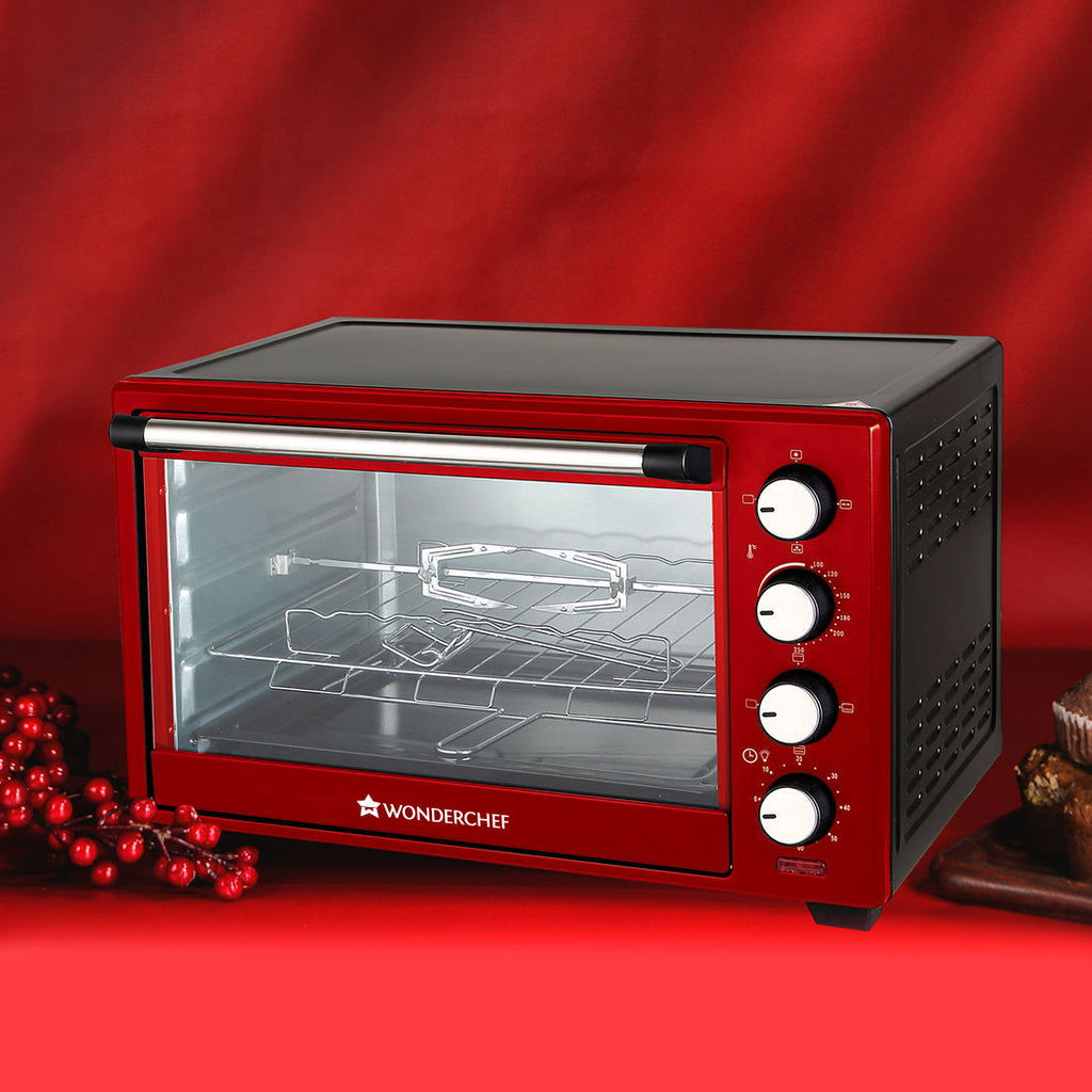 Wonderchef Renewed Oven Toaster Griller (OTG) Crimson Edge - 28L | Auto-shut Off | Heat-resistant Tempered Glass | Multi-stage Heat Selection | 1600W | Red