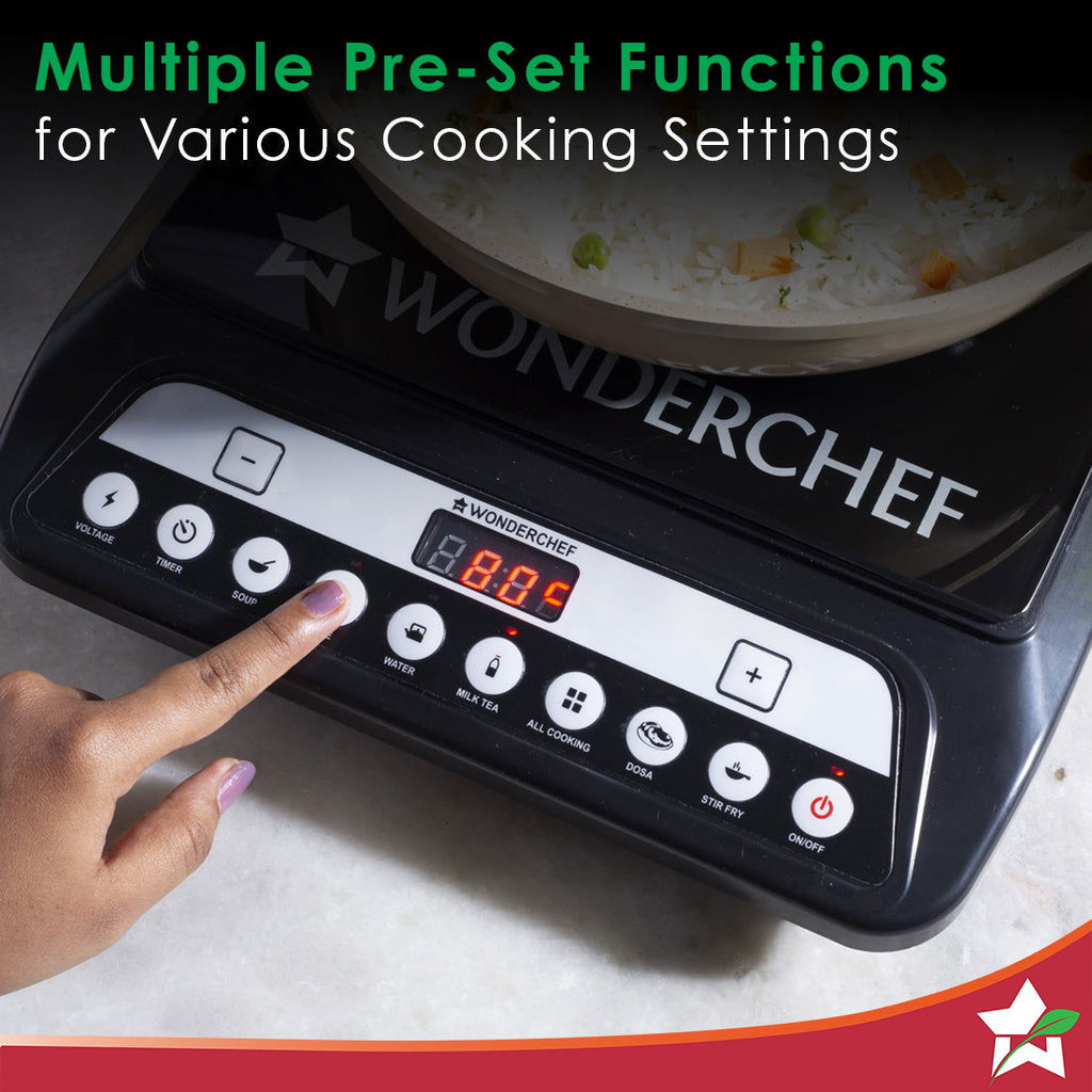 Wonderchef Renewed Power 1400W Induction Cooktop | 11 Preset Functions | Push Touch Control Button Induction Cooktop