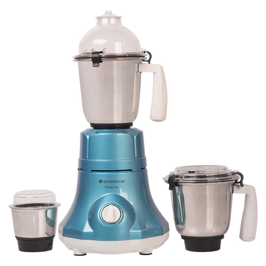 Wonderchef Renewed Premium Mixer Grinder | 750W | 3 Thick Steel Jars | Die-cast Jar Base | Blue