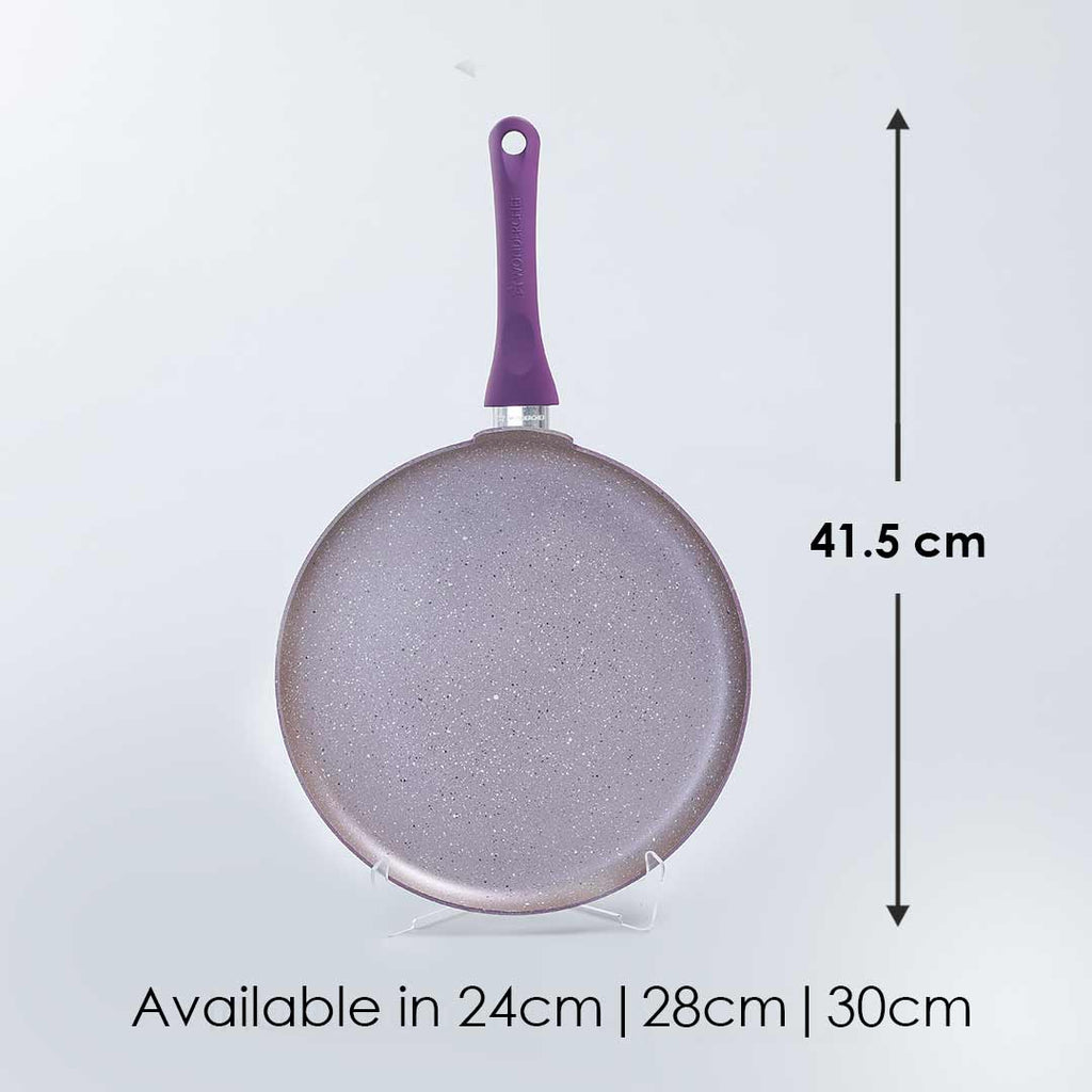 Wonderchef Renewed Royal Velvet 24cm Non-Stick Dosa Tawa | Induction Bottom | Soft-Touch Handle | Virgin Grade Aluminium | 3mm Thick | PFOA and Heavy Metals Free