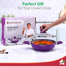 Load image into Gallery viewer, Wonderchef Renewed Royal Velvet Non-stick 24cm Kadhai with Handles (without Lid) | Induction Ready | Soft-touch handles | Non-Toxic I Virgin Grade Aluminium | 3mm Thick