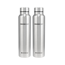 Load image into Gallery viewer, Wonderchef Renewed Stainless Steel Fridge-Bot 1000 ml Each | Pack of 2 | Single wall | Non-insulated | 304 Stainless Steel | Non Toxic | BPA free | Rust Free | Spill and Leak proof | Light weight | 1 Year Warranty