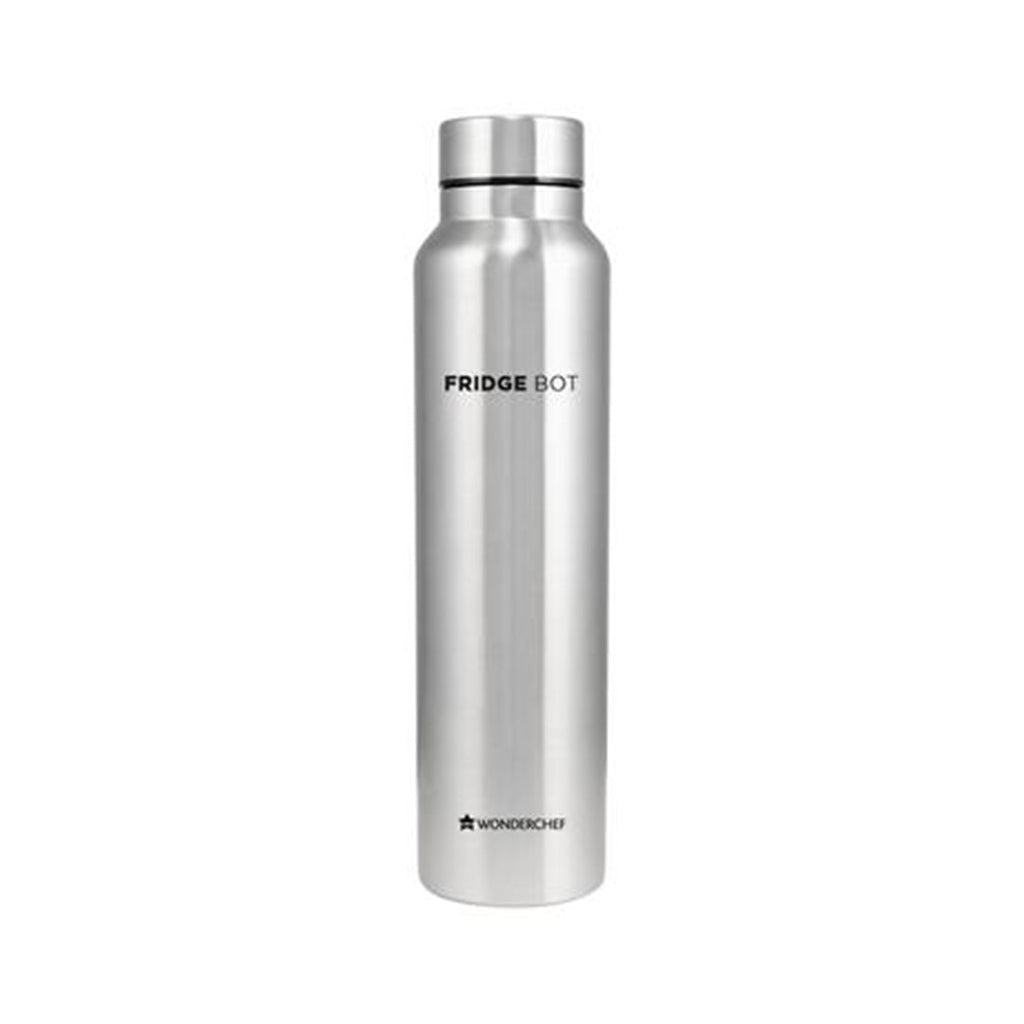 Wonderchef Renewed Stainless Steel Fridge-Bot 1000 ml Each | Pack of 2 | Single wall | Non-insulated | 304 Stainless Steel | Non Toxic | BPA free | Rust Free | Spill and Leak proof | Light weight | 1 Year Warranty