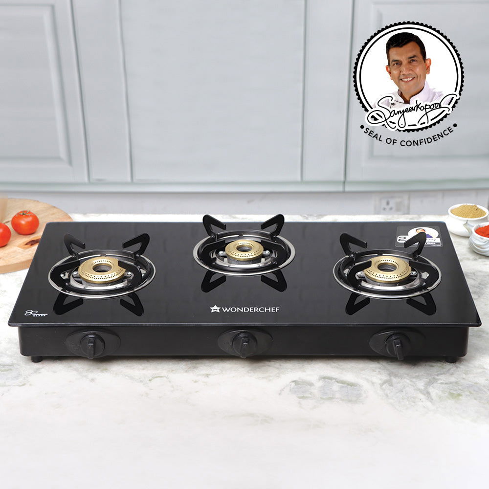 Wonderchef Renewed 3 Burner Auto Cooktop | 6 mm Thick Toughened Glass | 1 Year Warranty