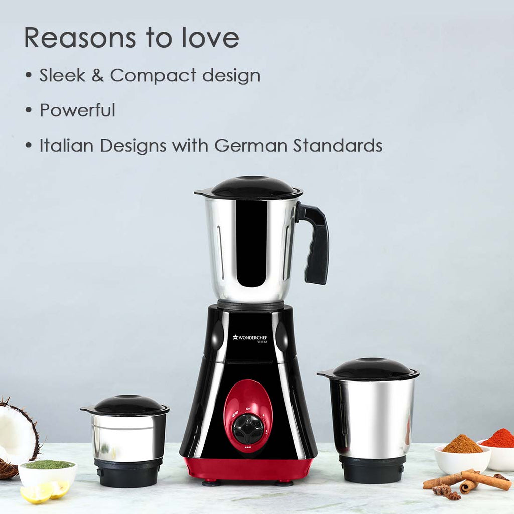 Wonderchef Renewed Vietri Mixer Grinder | 550W | 3 Anti-rust Stainless Steel Jars and Blades | 3-speed Knob