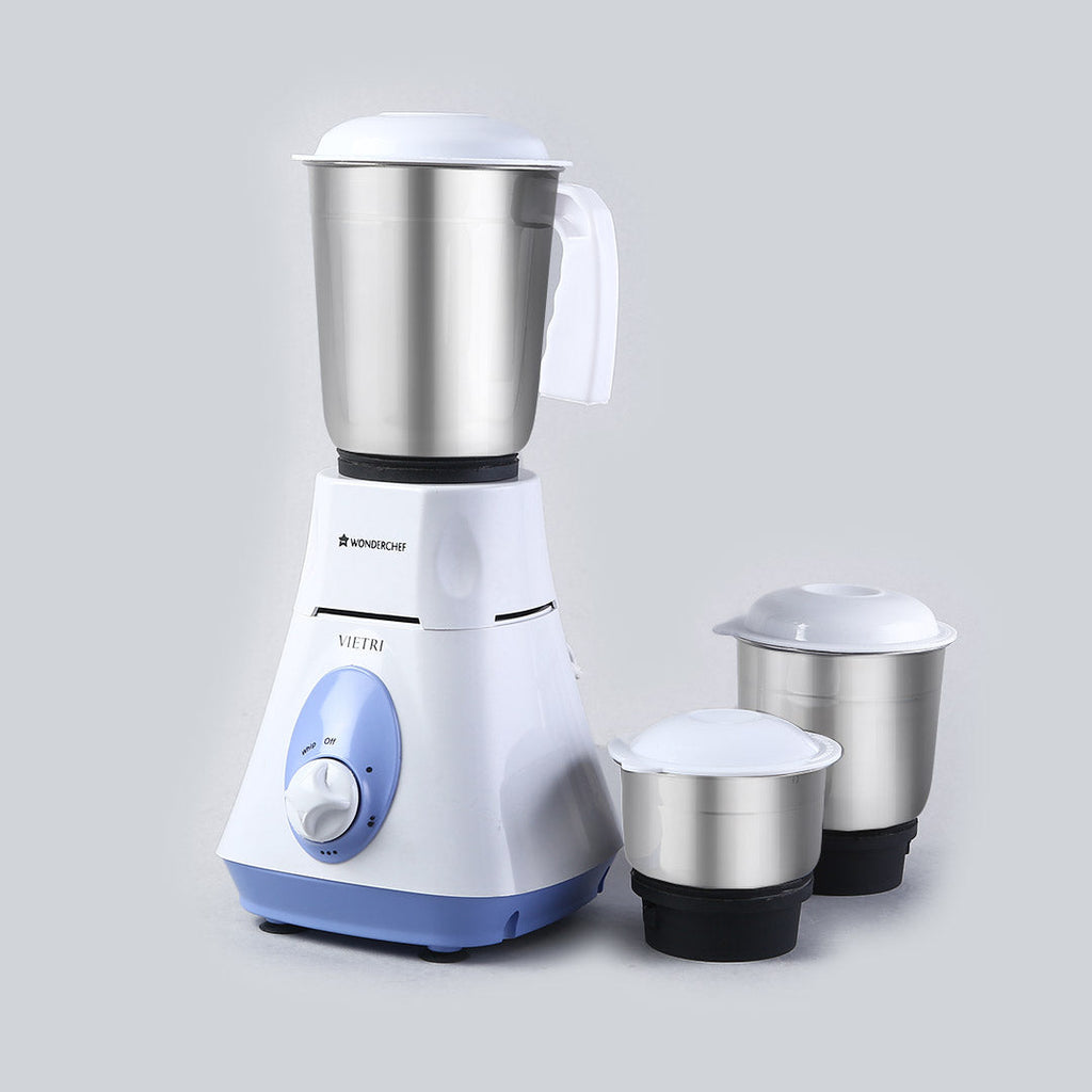 Wonderchef Vietri Mixer Grinder 500W With 3 Stainless Steel Jars (White & Blue)