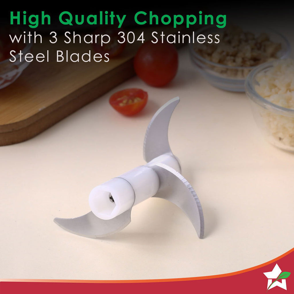 Zippy Rechargeable Wireless Electric Cordless Chopper, Stainless Steel Blades, One Touch Operation, 10 Seconds Chopping, Mincing Vegetable, Meat - 350 ML, 30 Watts, 1 Year Warranty