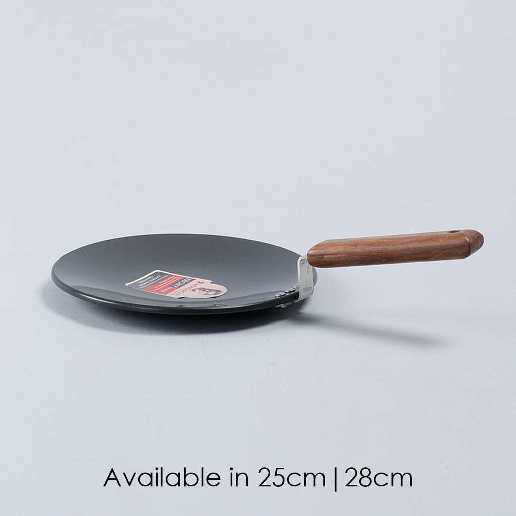 Ebony 25 cm Roti Tawa | Wooden Handle With Rivets | Hard Anodized Aluminium | Non Stick Tawa | 4.88 mm | 2 Years Warranty | Black