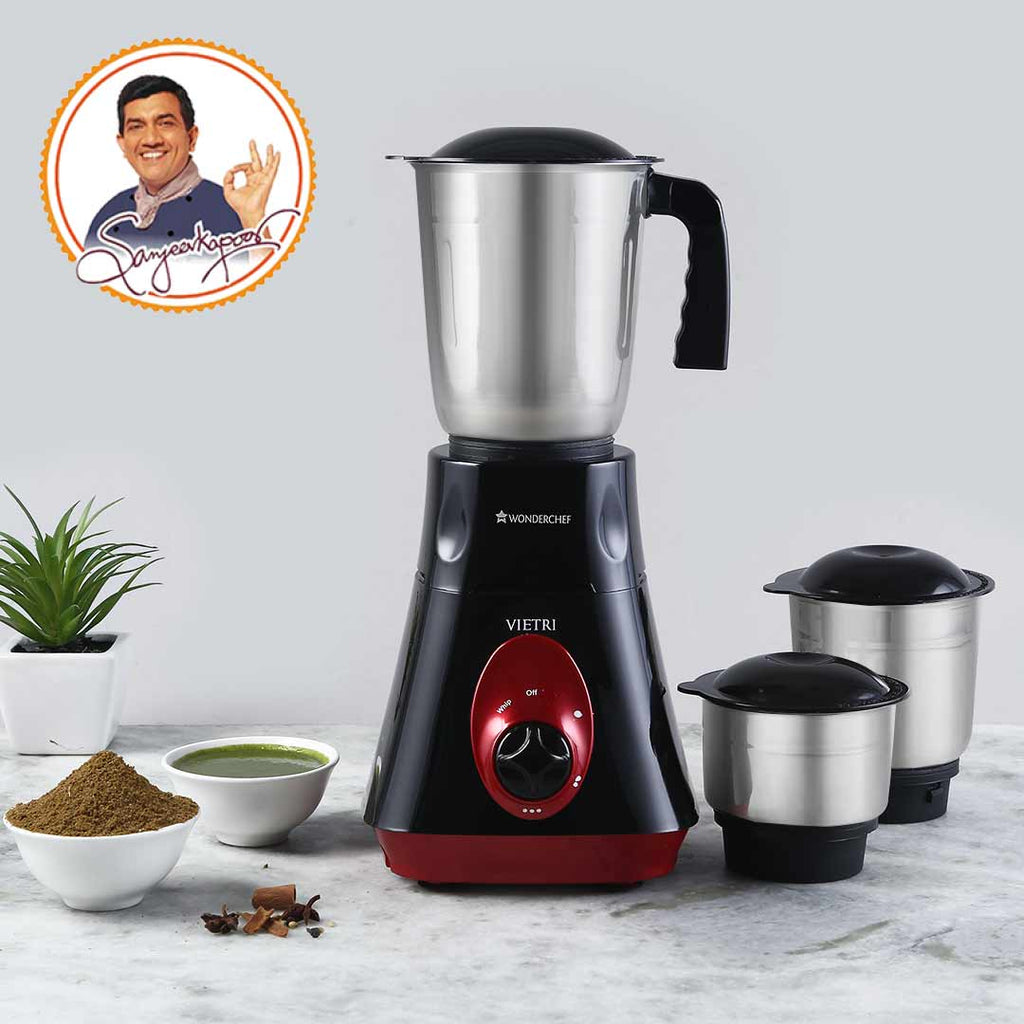 Wonderchef Renewed Vietri Mixer Grinder | 550W | 3 Anti-rust Stainless Steel Jars and Blades | 3-speed Knob