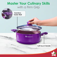 Load image into Gallery viewer, Royal Velvet 24cm Casserole with Glass Lid I Induction Ready | Soft-touch handles |Non – Toxic I Virgin Aluminium| 3 mm thick | 4.5 litres | 2 year warranty | Purple