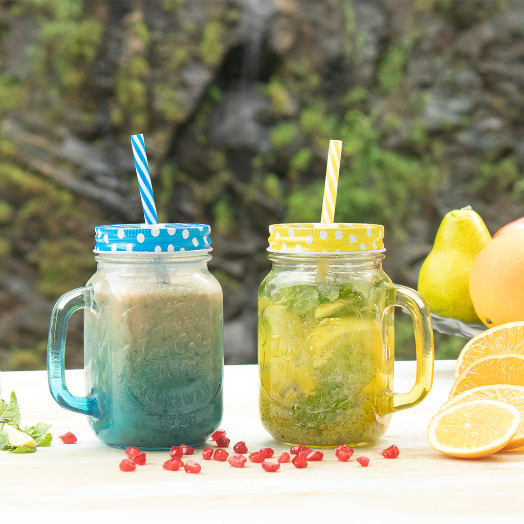 Mason Jar Set 450Ml (Yellow And Blue)